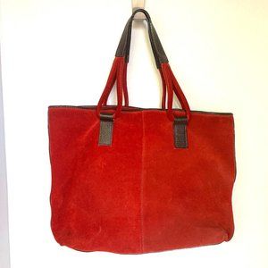Claudia Firenze Suede Handbag Burnt Red Dark Brown Pebbled Leather Trim Preowned